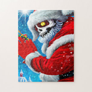 Creepy Christmas Santa Claus Skeleton Monster Art  Jigsaw Puzzle