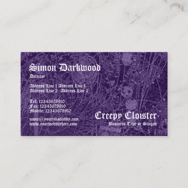 Creepy Cloister 02 - Abstact Tex - Dark Violet Business Card (Front)