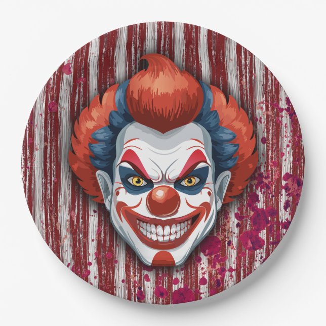 Creepy Clown Carnival Halloween Paper Plate (Front)