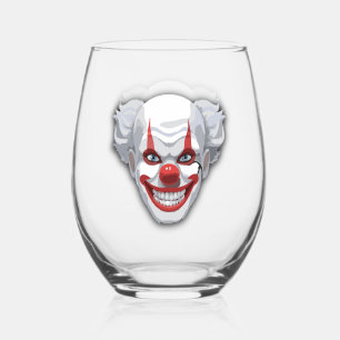 Creepy Clown Carnival Halloween Stemless Wine Glass