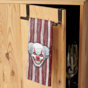 Creepy Clown Carnival Halloween Tea Towel