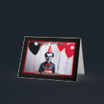 Creepy Clown - Happy Birthday on Halloween Card<br><div class="desc">This card is a birthday greeting with a Halloween theme. It features a spooky clown wearing a red party hat and bow tie, holding a birthday cake with red candles. The clown has a sinister smile and exaggerated facial makeup, typical of a creepy Halloween character. The background has black and...</div>