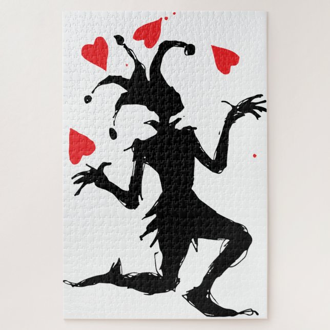 Creepy Clown Playing with Hearts Jigsaw Puzzle (Vertical)