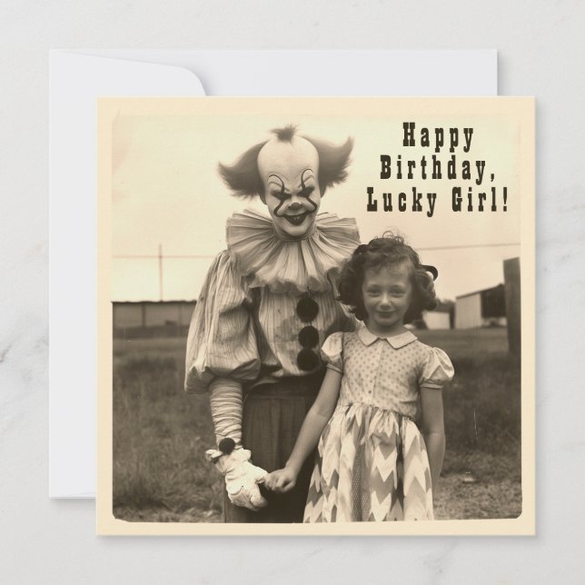 Creepy Clown Vintage Birthday Photo Holiday Card (Front)