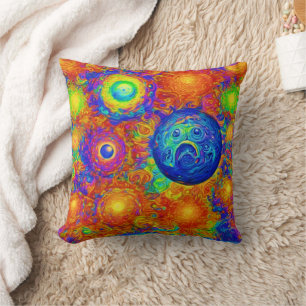 Creepy Colourful Sad Planets Cushion