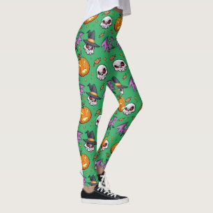 Creepy Cool Cartoon Halloween (Green) Leggings