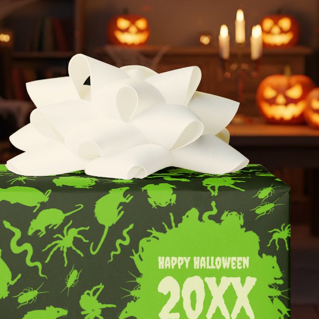 Creepy Crawlies Happy Halloween Add The Year Green Wrapping Paper (Creator Uploaded)