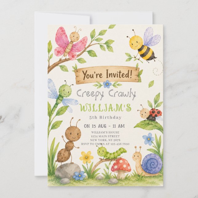 Creepy Crawly Birthday Invitation (Front)