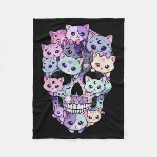 Creepy Cute Cat Skull Halloween Aesthetic Kawaii Fleece Blanket