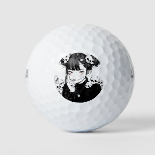 Creepy Cute Goth Manga Syle Skulls and Anime Girl Golf Balls