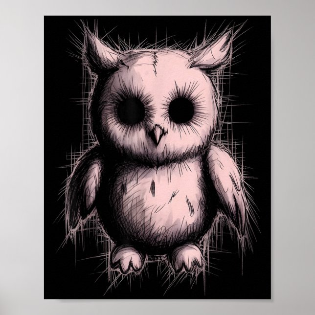 Creepy Cute Goth Owl Horror Sketch Alt Nge Evil  Poster (Front)