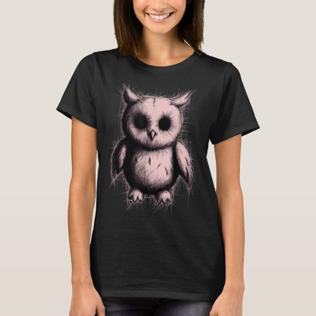 Creepy Cute Goth Owl Horror Sketch Alt Nge Evil  T-Shirt (Front)