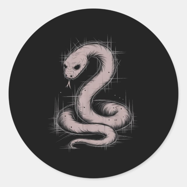 Creepy Cute Goth Python Horror Snake Sketch Alt Ng Classic Round Sticker (Front)