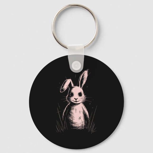 Creepy Cute Goth Rabbit Horror Bunny Sketch Alt Ng Key Ring (Front)