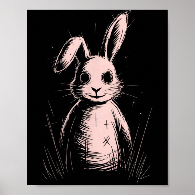 Creepy Cute Goth Rabbit Horror Bunny Sketch Alt Ng Poster (Front)