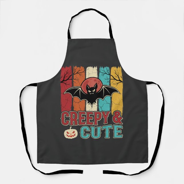 Creepy Cute Halloween Bat Retro Graphic Apron (Front)