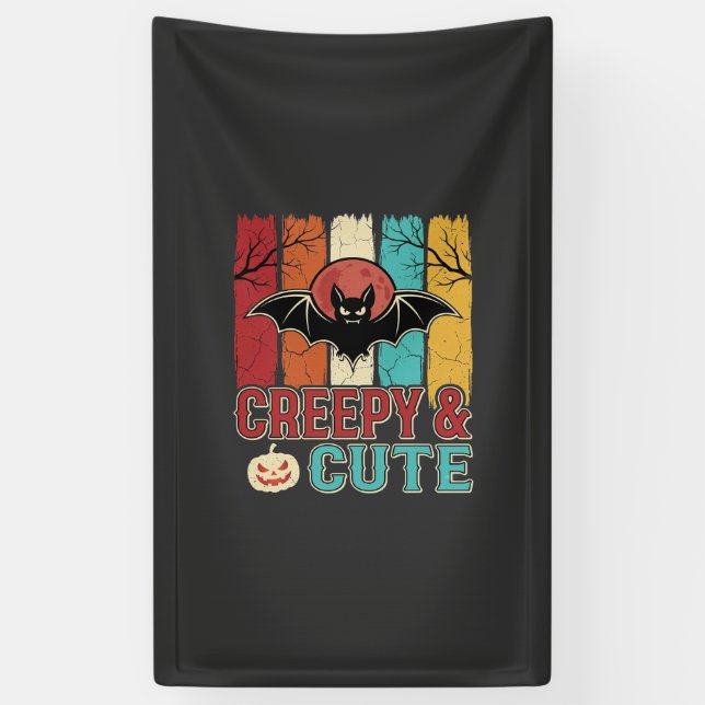 Creepy Cute Halloween Bat Retro Graphic Banner (Vertical)