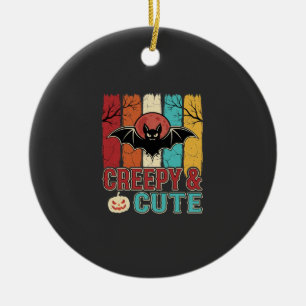 Creepy Cute Halloween Bat Retro Graphic Ceramic Tree Decoration