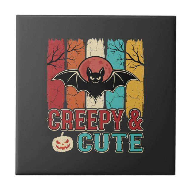 Creepy Cute Halloween Bat Retro Graphic Tile (Front)