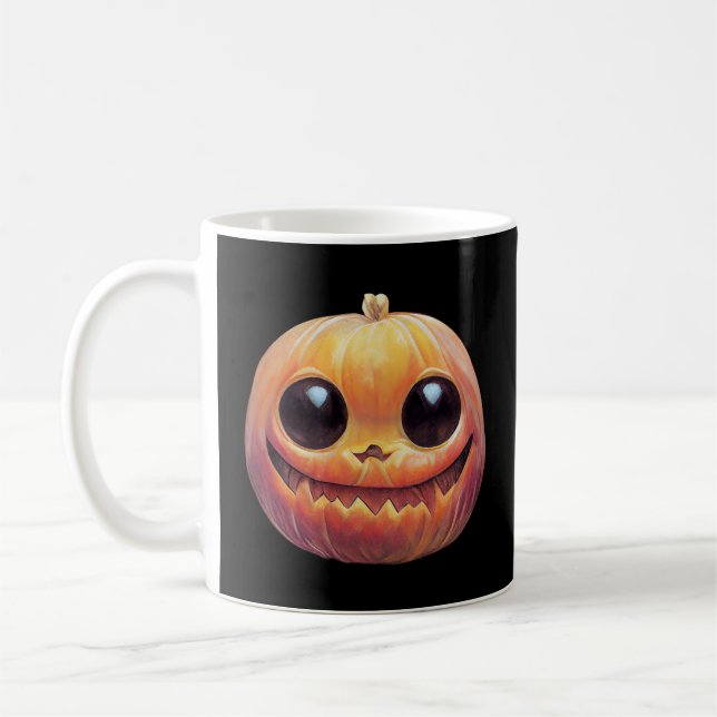 Creepy Cute Halloween Pumpkin Face Coffee Mug (Left)
