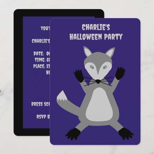 Creepy Cute Halloween Wolf Custom Invitation (Front/Back)
