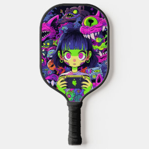 Creepy Cute Horror Anime Gamer Girl Pickleball Paddle
