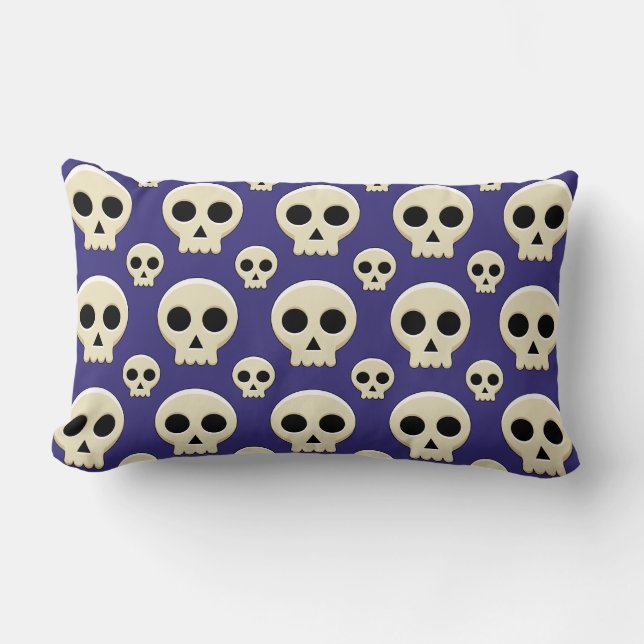 Creepy Cute Kawaii Goth Skull Pattern Lumbar Cushion (Front)