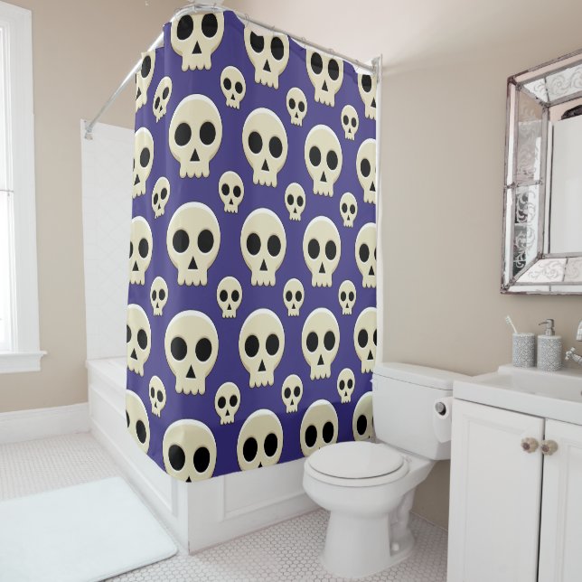 Creepy Cute Kawaii Goth Skull Pattern Shower Curtain (In Situ)