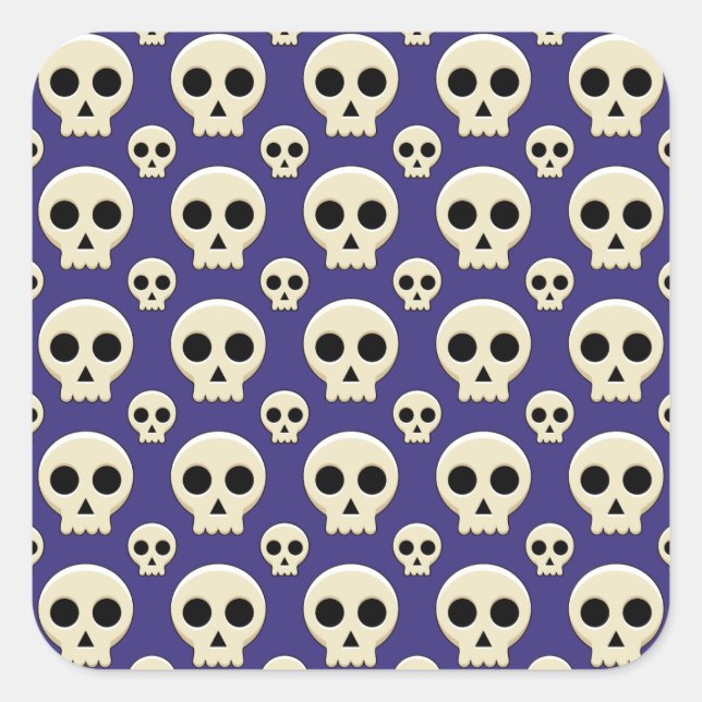 Creepy Cute Kawaii Goth Skull Pattern Square Sticker (Front)