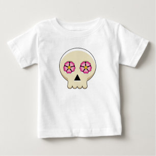 Creepy Cute Kawaii Goth Skull with Flowers Baby T-Shirt
