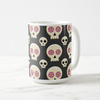 Creepy Cute Kawaii Goth Skull with Flowers Pattern