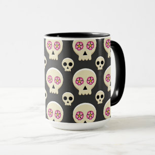 Creepy Cute Kawaii Goth Skull with Flowers Pattern Mug