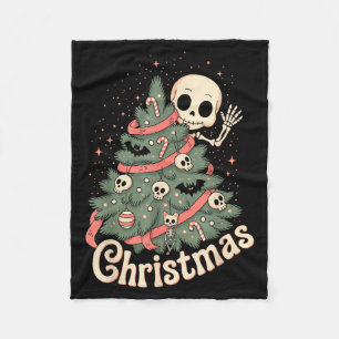 Creepy Cute Kawaii Skeleton Christmas Tree Skull B Fleece Blanket