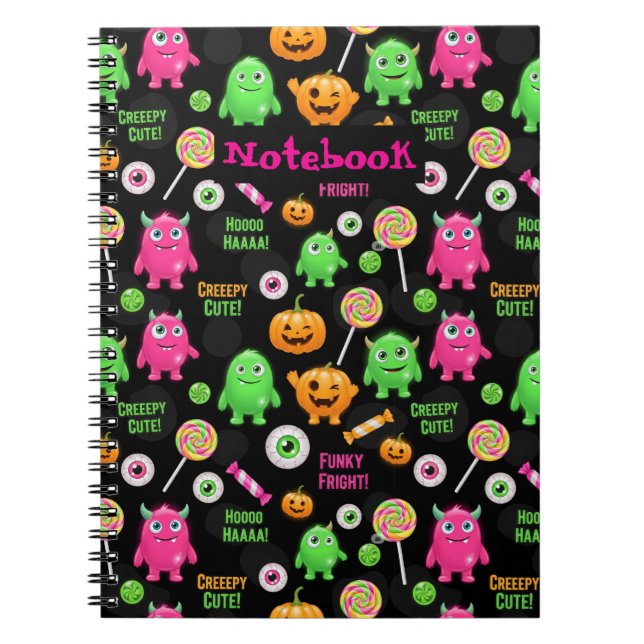 "Creepy Cute" Monsters and Halloween Fun Seamless  Notebook (Front)