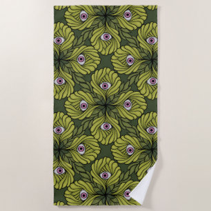 Creepy Cute Plant Spring Green Fantasy Art Pattern Beach Towel