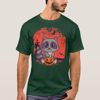 Creepy Cute Racoon Jack O' Lantern Spooky Hallowe T-Shirt