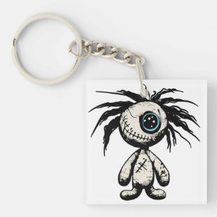 Creepy Cute Voodoo Doll Illustration Key Ring