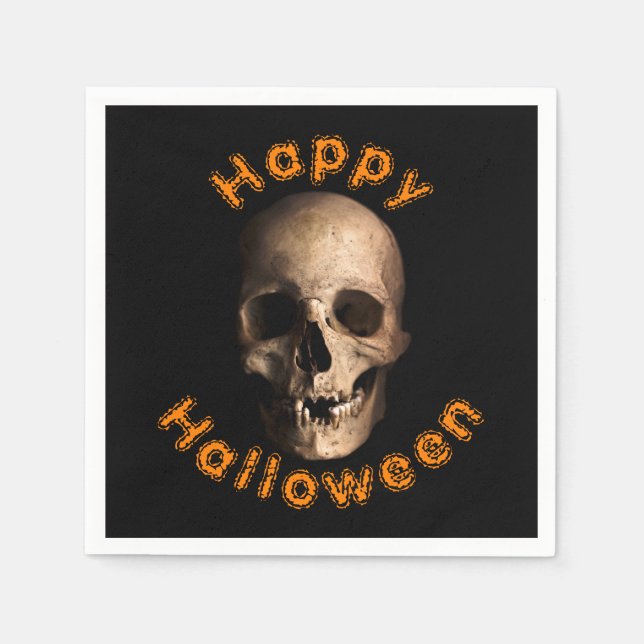 Creepy Decayed Skull Happy Halloween Napkin (Front)