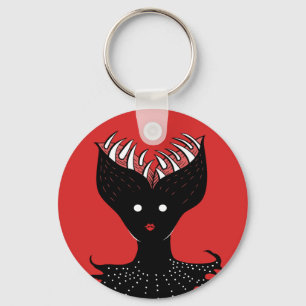 Creepy Demon Girl Dark Gothic Character With Teeth Key Ring