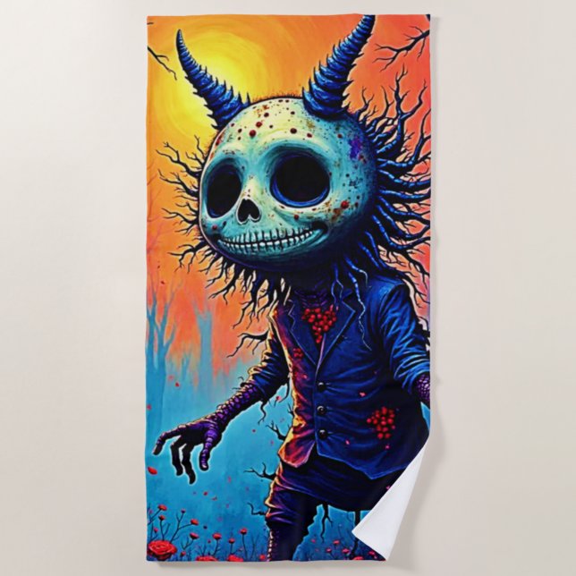 Creepy Demon in Spooky Woods Design Beach Towel (Front)