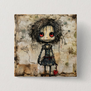 Creepy Doll with Heart 15 Cm Square Badge