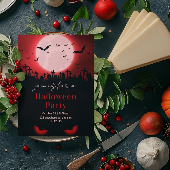 Creepy Evil Eyes Cemetery And Bats Illustrative Invitation (Creator Uploaded)