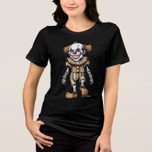 Creepy Evil Skeleton Clown Scary Halloween T-Shirt Tri-Blend Shirt