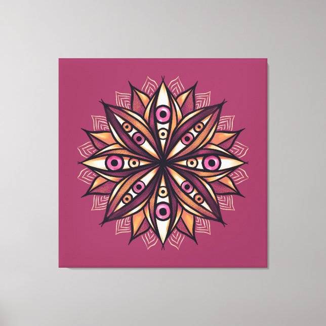 Creepy Eyes Psychedelic Flower Trippy Art Canvas Print (Front)
