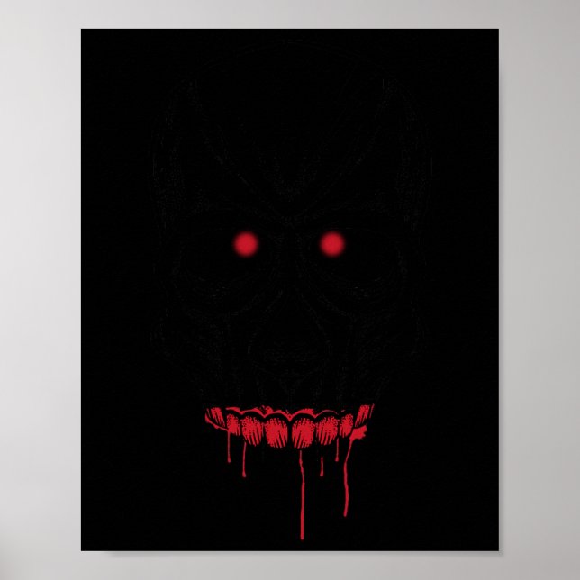 Creepy Eyes Skull With Teeth And Red Eyes Hallowee Poster (Front)