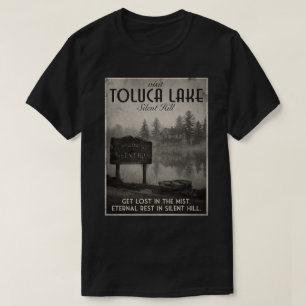 Creepy Foggy Lake Town Vintage Travel Poster Hallo T-Shirt
