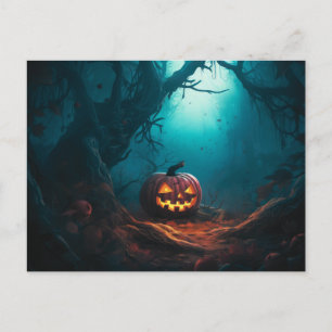Creepy Forest with Jack-O' Lanterns Halloween Holiday Postcard