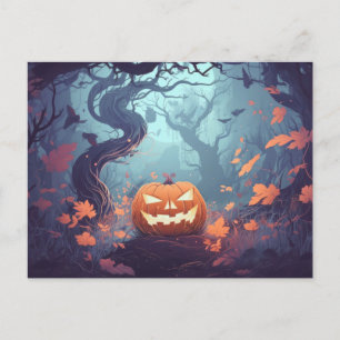 Creepy Forest with Jack-O' Lanterns Halloween Holiday Postcard