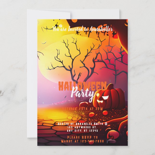 Creepy Full Moon Pumpkins Halloween Party Invitation (Front)