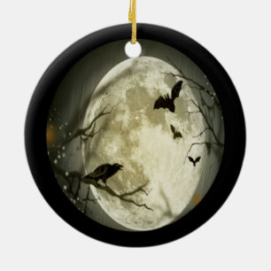 Creepy Full Moon with Birds Ceramic Tree Decoration